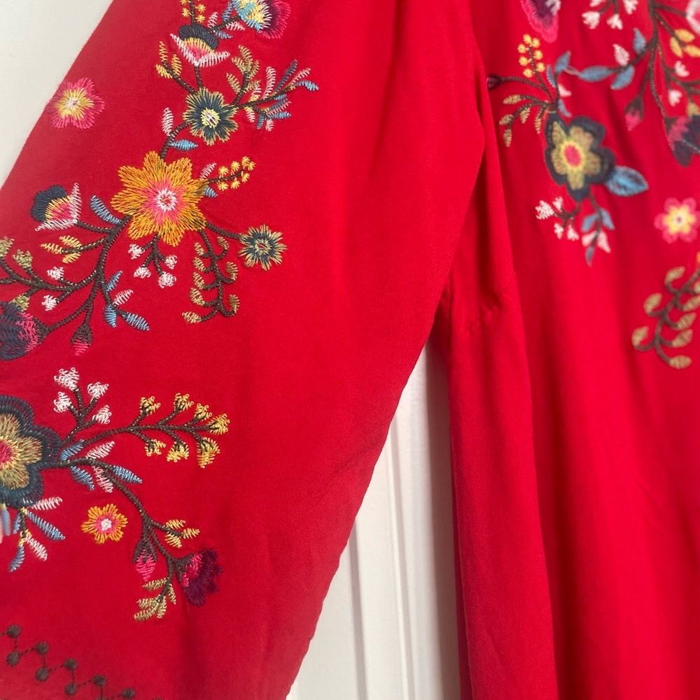 Umgee Red Embroidered  Tunic Dress with Tassels - Picture 4 of 8
